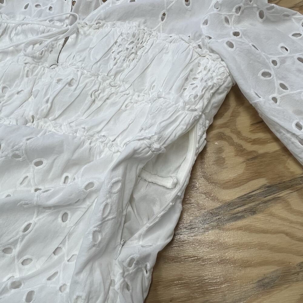 Zara White Eyelet Babydoll Mini Dress Womens XL Empire Waist Boho Festival - Picture 9 of 16